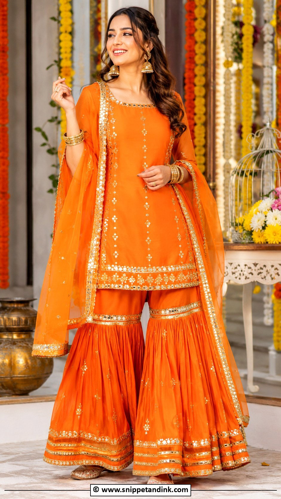 Orange Gharara Set For Mehendi - Snippet and Ink - 30 Mehendi Dress Ideas