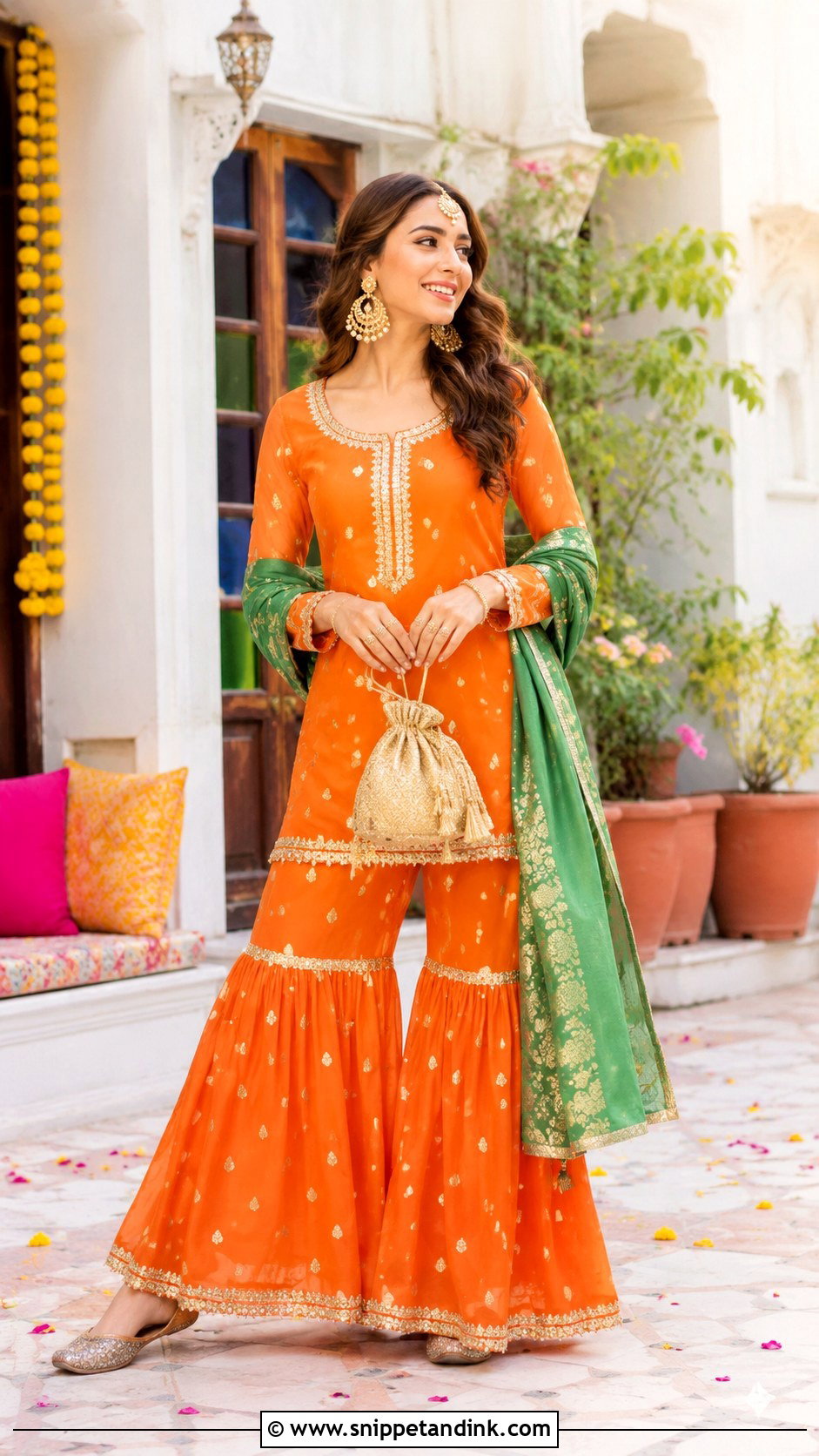 Orange Gharara for Mehendi Function - Snippet and Ink - 25 Outfit for Mehendi Function Ideas