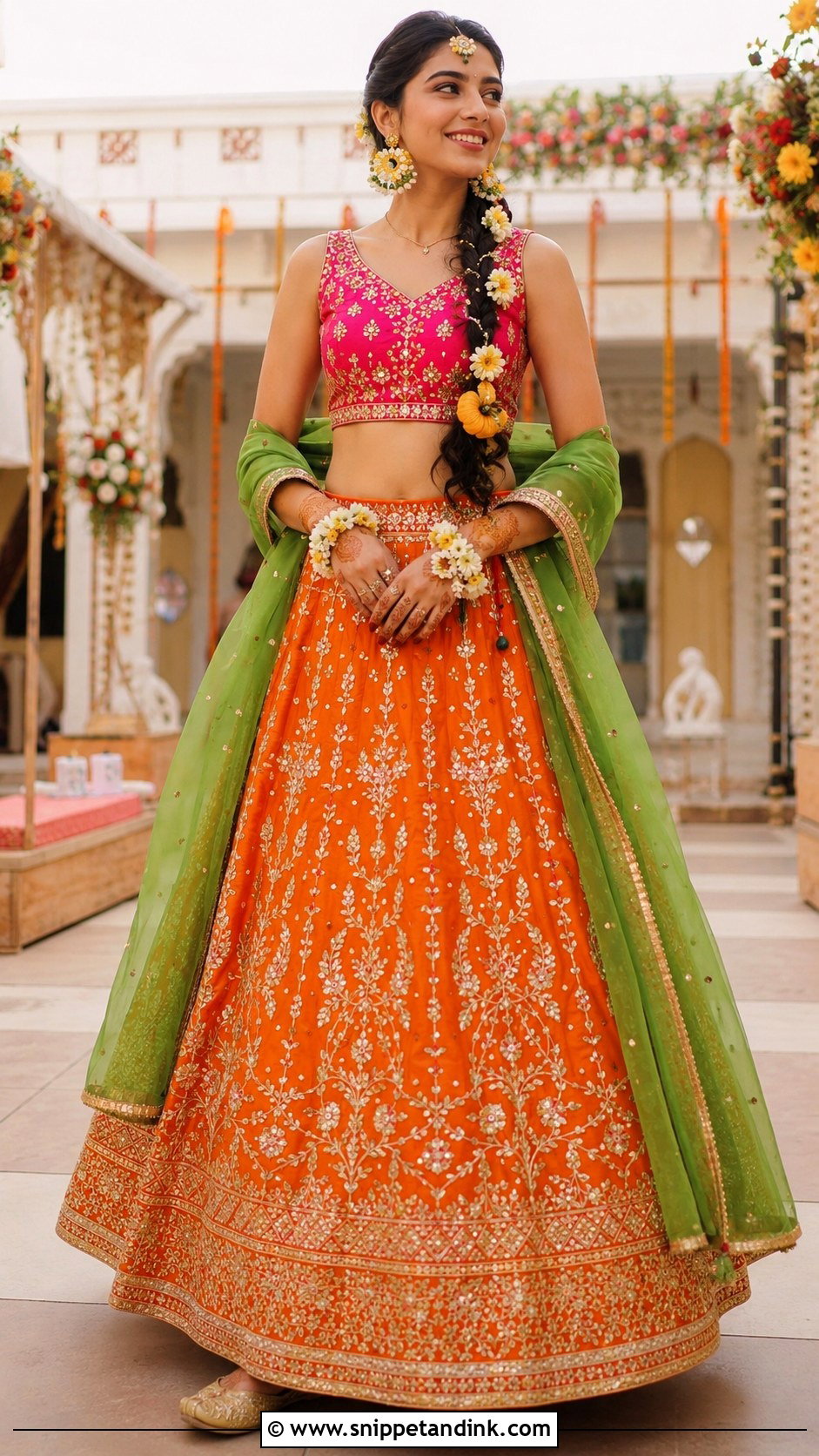 Orange Gota Patti Mehandi Night Lehenga - Snippet and Ink - 20 Mehandi Night Dress for Bride Ideas