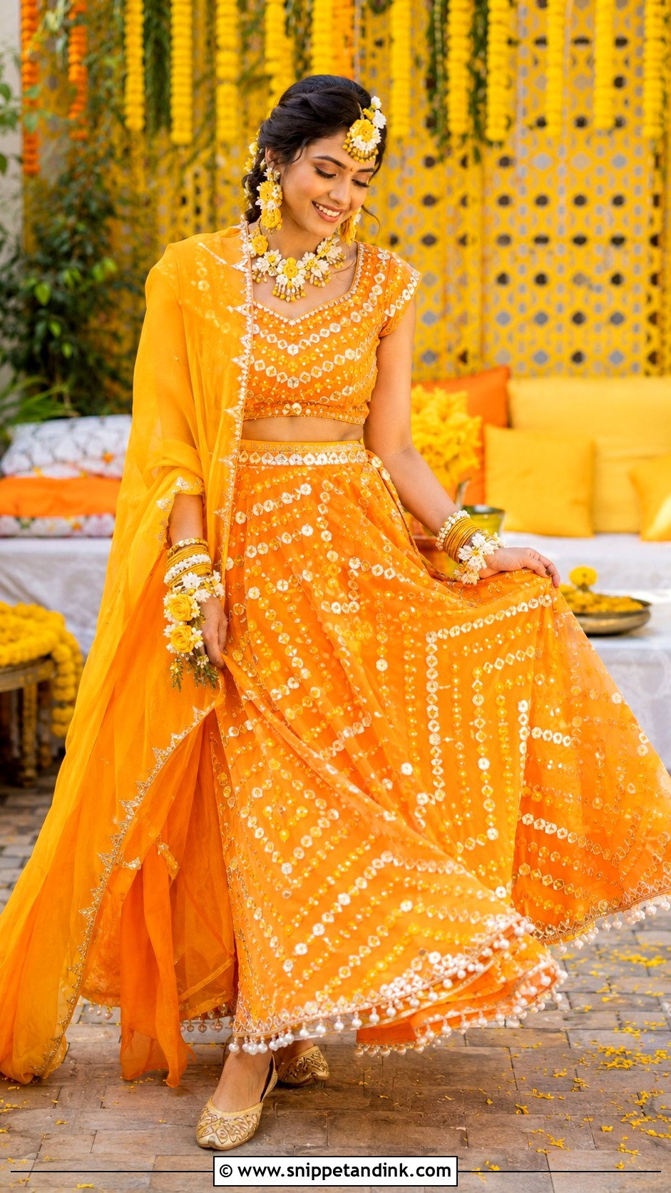 Orange Haldi Dress for Bride - Snippet and Ink - 25 Indian Haldi Dress for Bride Ideas