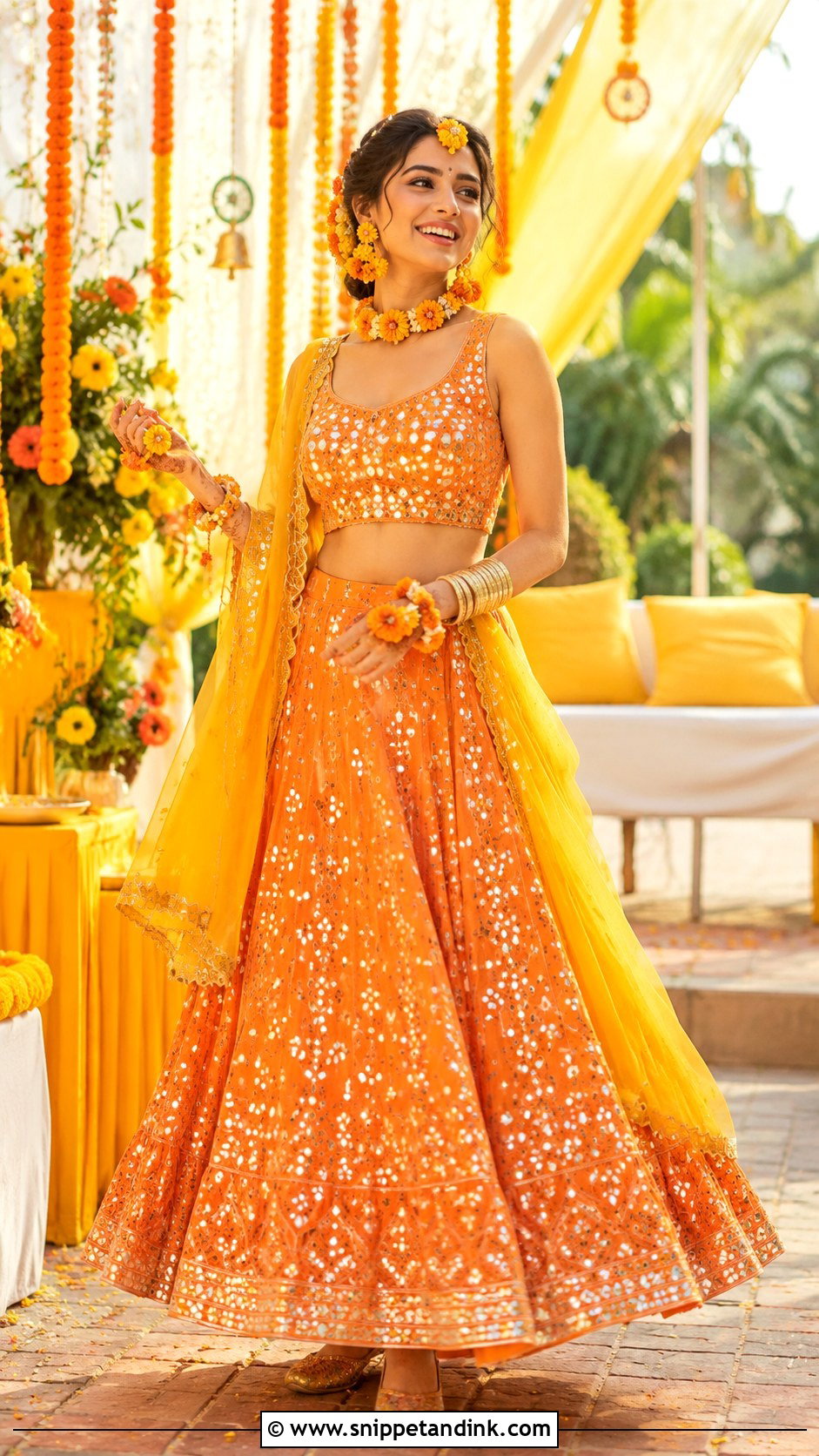 Orange Haldi Lehenga - Snippet and Ink - 30 Indian Bridal Haldi Outfit Ideas
