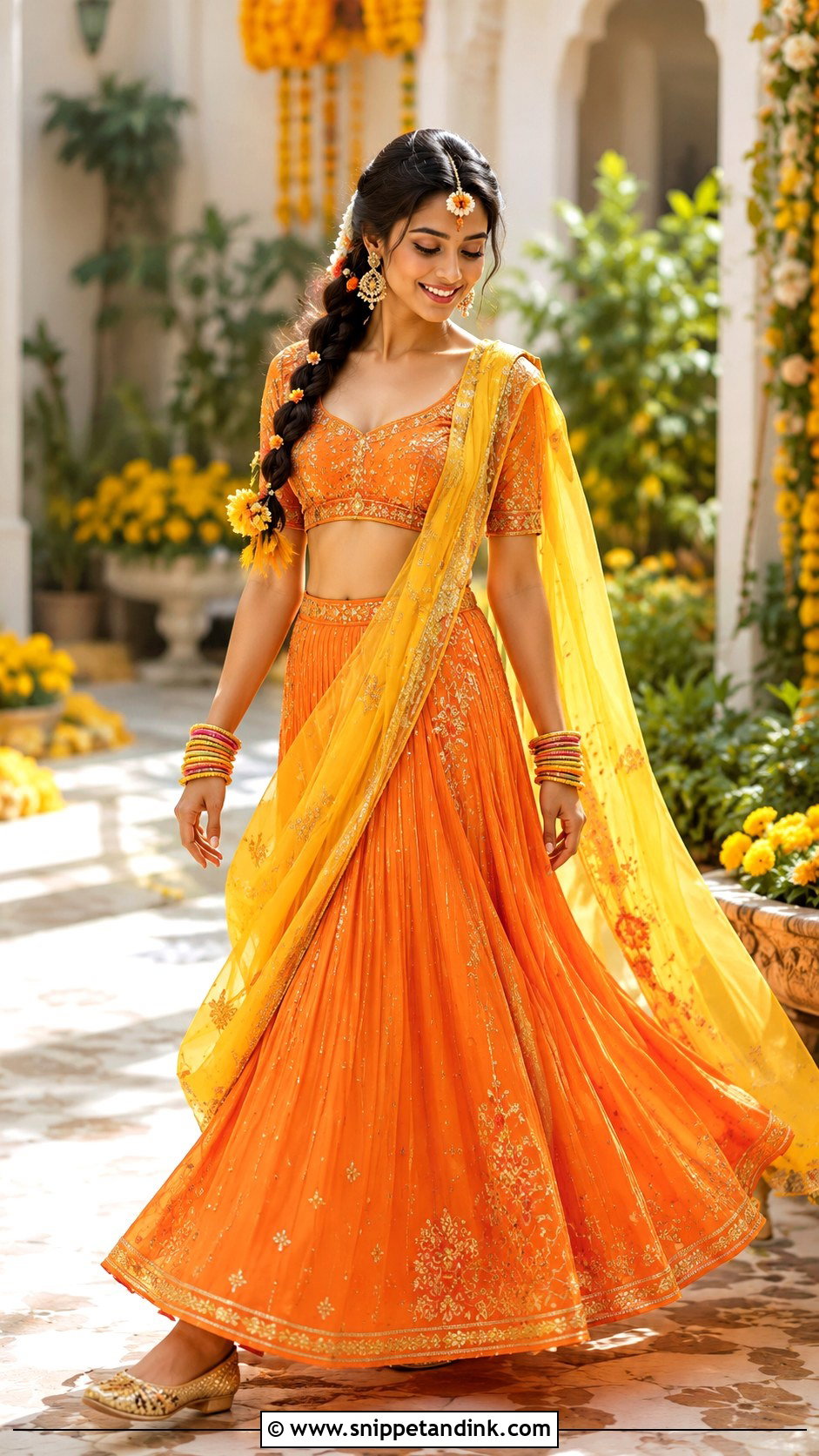 Orange Haldi Lehenga - Snippet and Ink - 20 Haldi Lengha Ideas