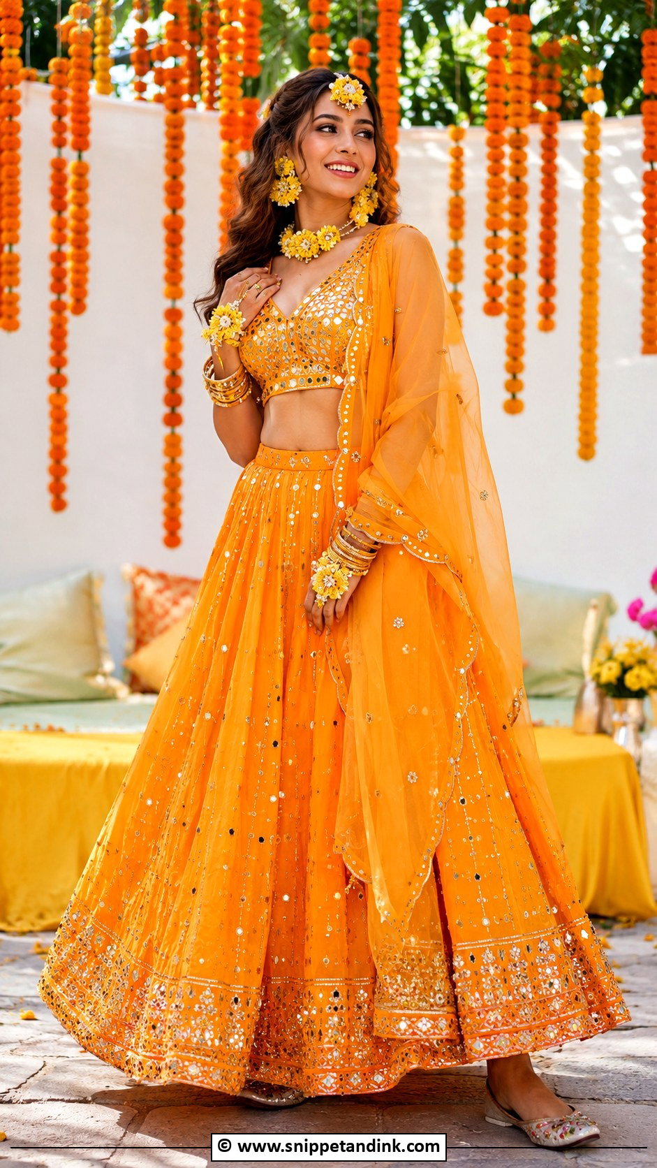 Orange Haldi Lehenga For Bride - Snippet and Ink - 30 Haldi Outfit Ideas for Bride
