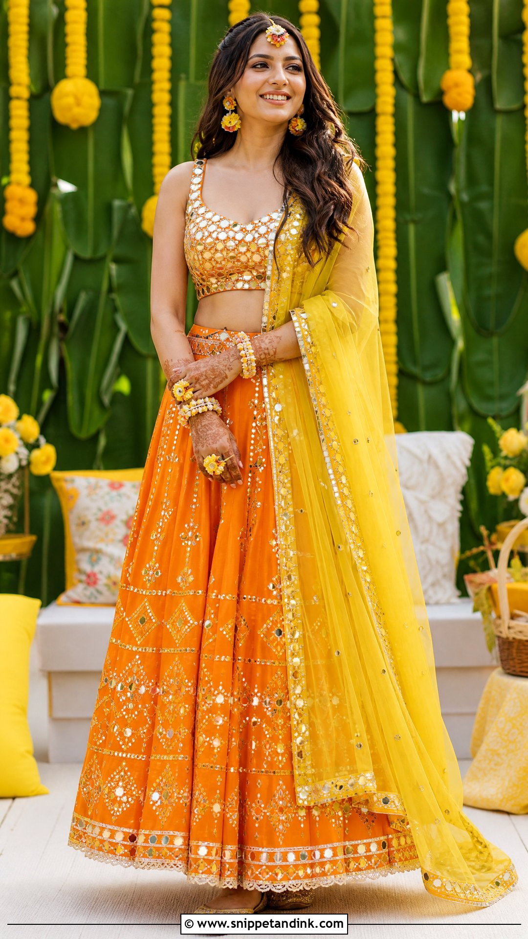 Orange Haldi Lehenga For Bride - Snippet and Ink - 25 Haldi Function Dress for Bride Ideas
