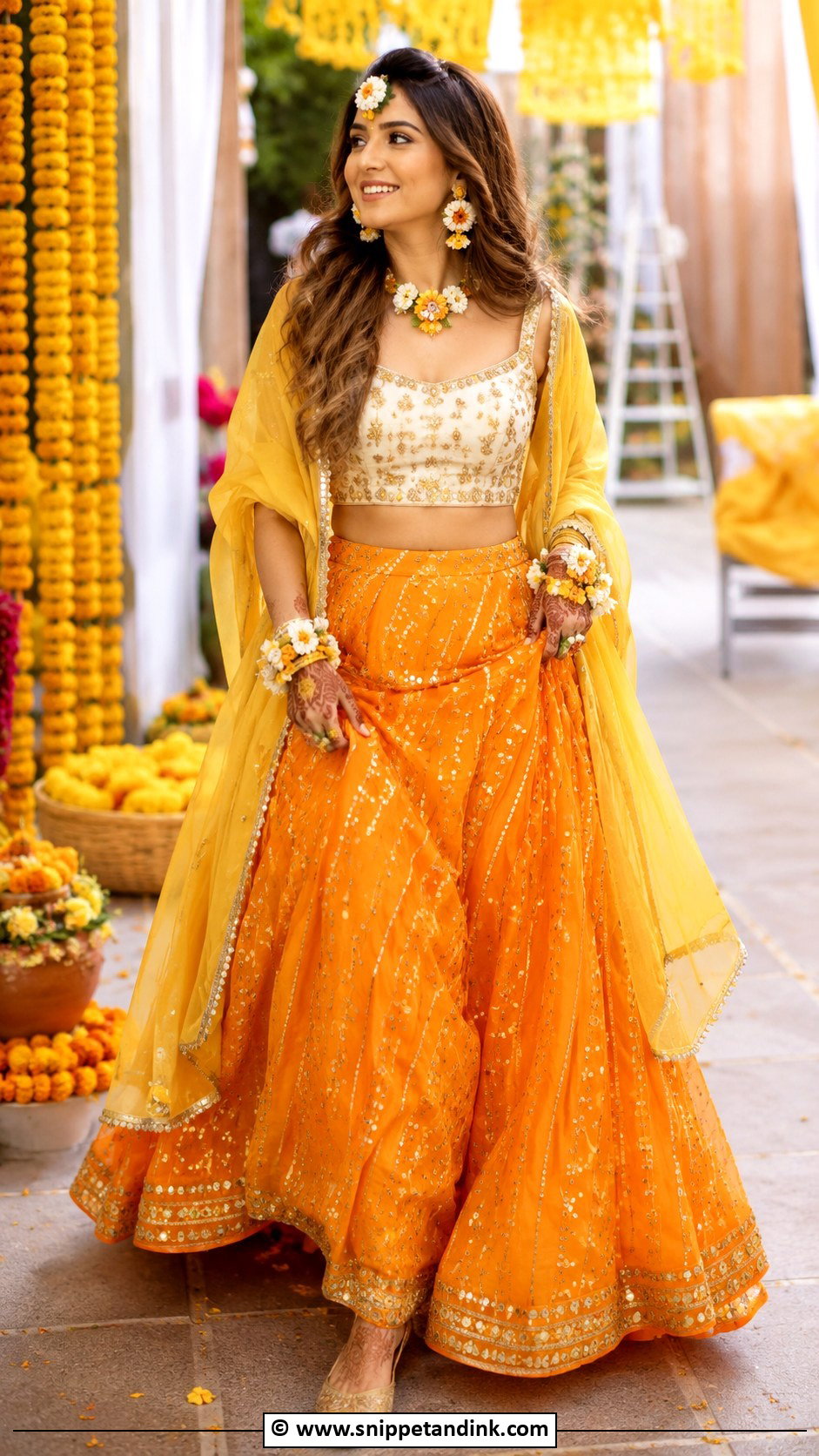 Orange Haldi Lehenga For Bride - Snippet and Ink - 30 Best Haldi Outfits for Brides