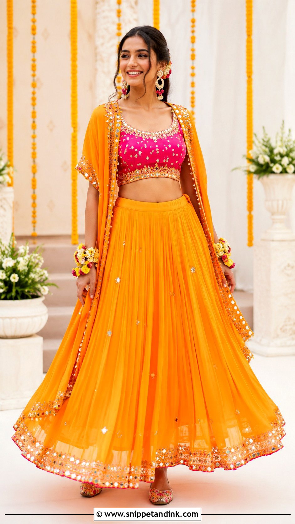 Orange Haldi Lehenga Outfit - Snippet and Ink - 20 Haldi Outfit From Scratch Ideas