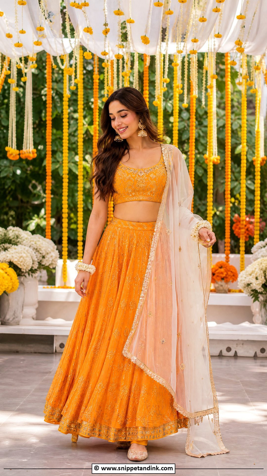 Orange Haldi Lehenga - Snippet and Ink - 35 Latest Haldi Outfits