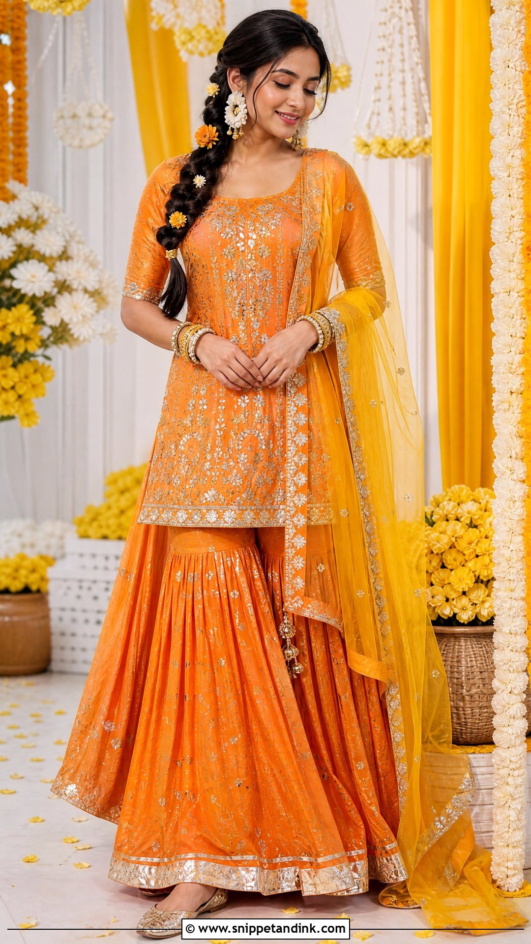 Orange Haldi Outfit - Snippet and Ink - 25 Simple Haldi Outfit for Bride Ideas