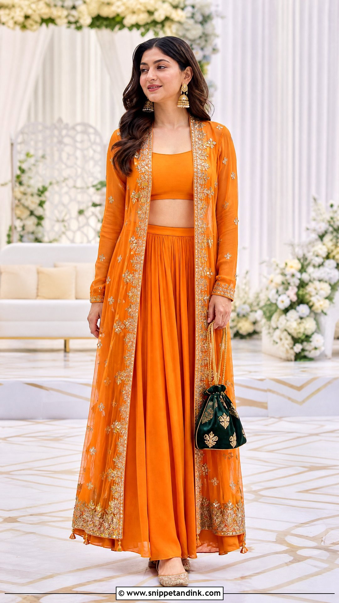 Orange Jacket Lehenga for Mehndi - Snippet and Ink - 25 Dresses for Mehndi Function