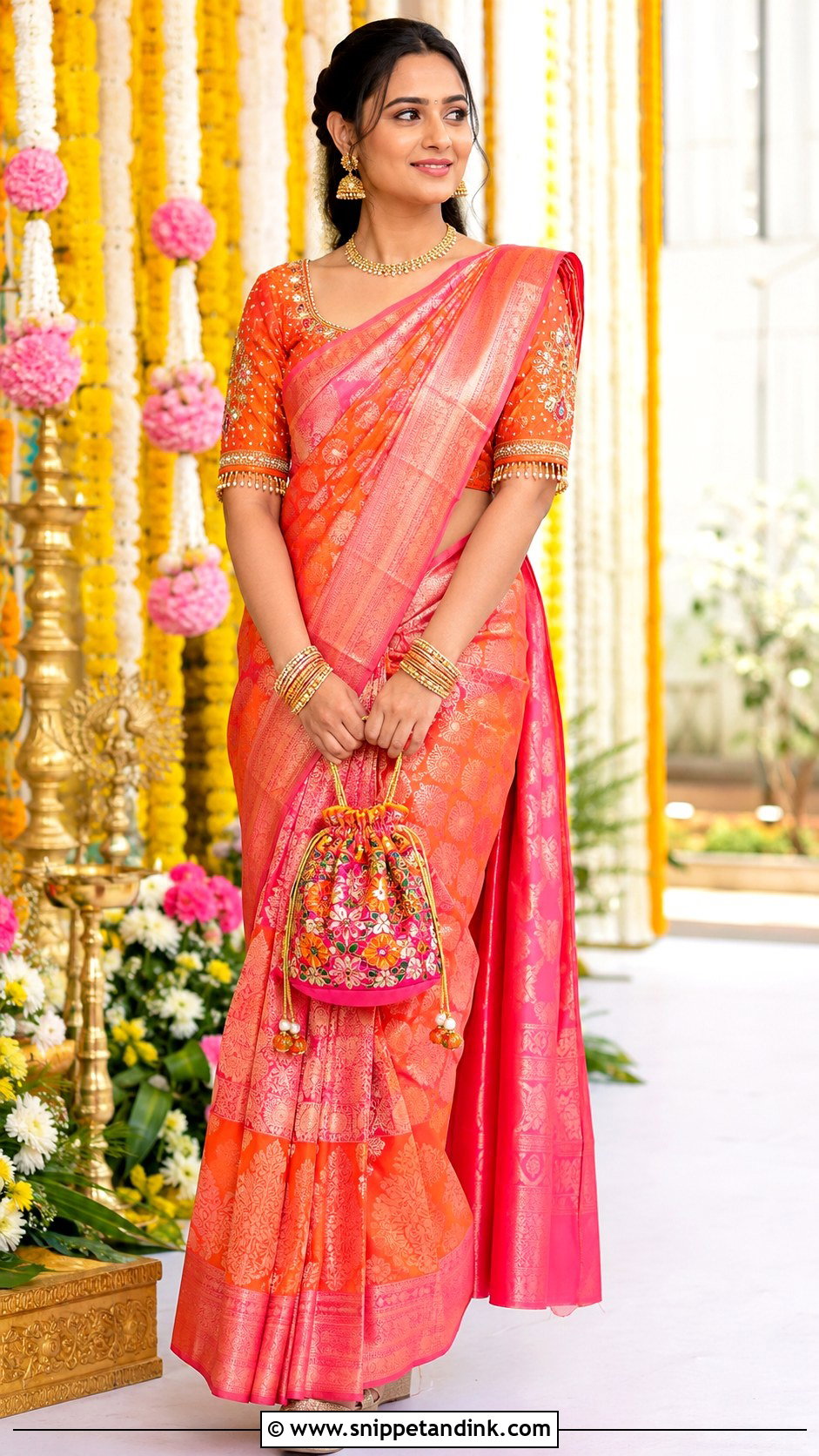 Orange Jhumka Maggam Work Bridal Blouse - Snippet and Ink - 20 Bride Maggam Work Blouses Ideas