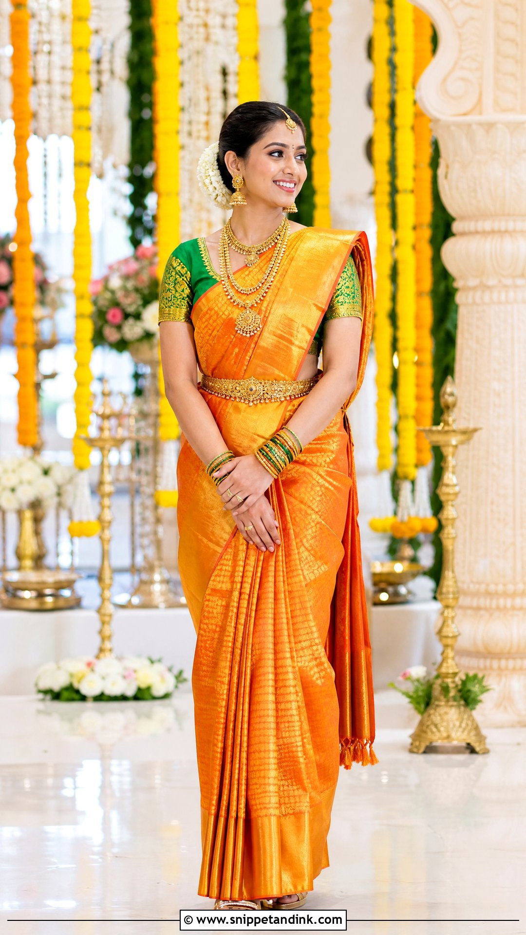 Orange Kanjeevaram Saree Outfit - Snippet and Ink - 25 South Indian Wedding Outfits