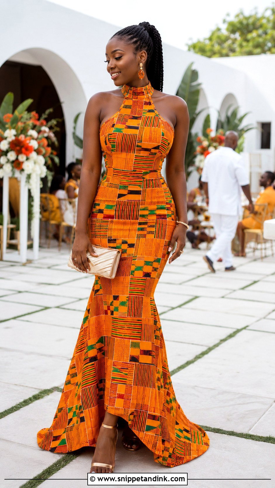Orange Kente Halter Wedding Dress - Snippet and Ink - 20 Ghana Traditional Wedding Dresses