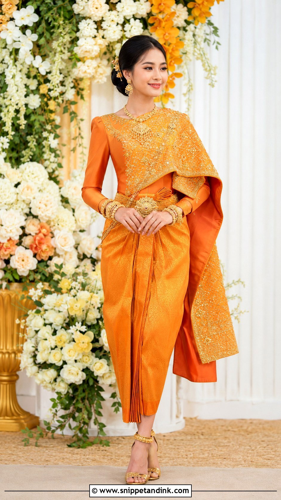 Orange Khmer Wedding Outfit - Snippet and Ink - 20 Khmer Wedding Outfits