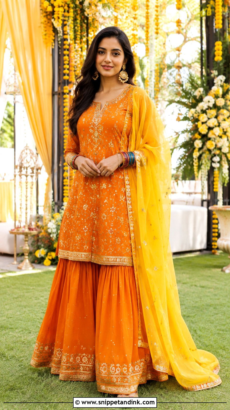 Orange Kurta Sharara Set for Haldi - Snippet and Ink - 20 Outfits for Haldi Ceremony