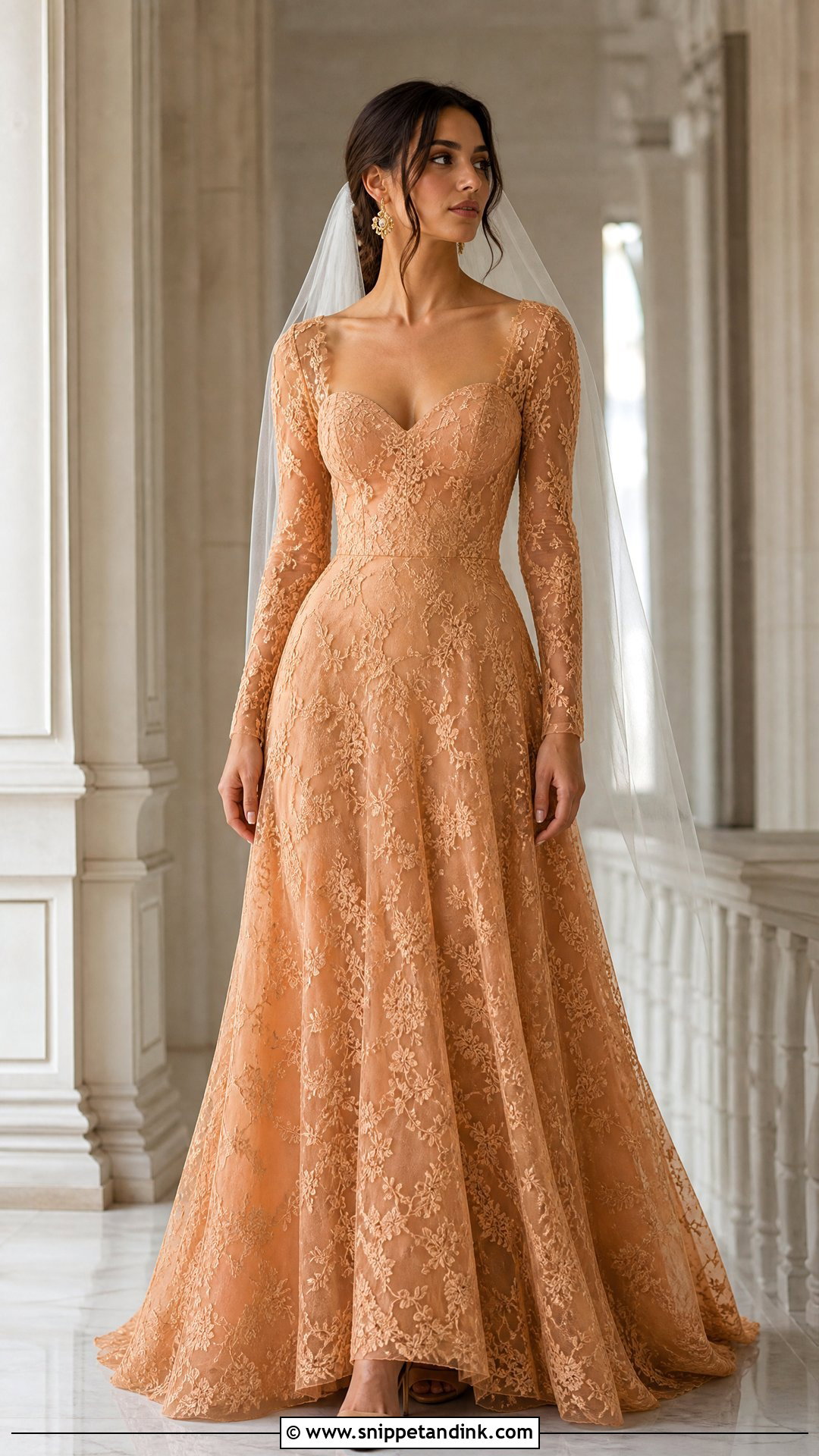 Orange Lace Bridal Dress With Nude Heels - Snippet and Ink - 20 Orange Bridal Dress Ideas