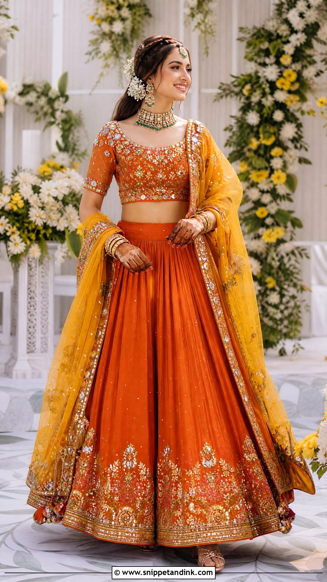 Orange Lehenga Choli Mehndi Dress For Bride - Snippet and Ink - 25 Mehndi Dress for Bride Pakistani Bridal Ideas