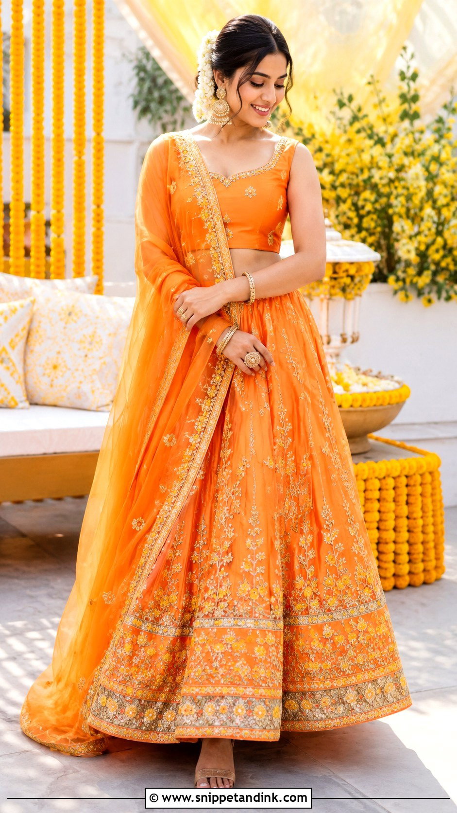 Orange Lehenga For Bride Sister - Snippet and Ink - 30 Haldi Outfit for Bride Sister Ideas