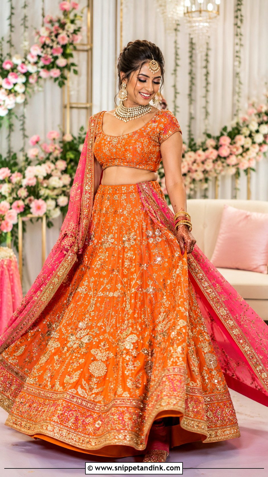 Orange Lehenga For Bride - Snippet and Ink - 25 Sangeet Outfit for Bride Ideas