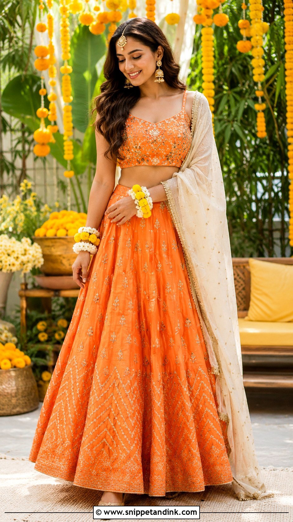 Orange Lehenga For Haldi - Snippet and Ink - 25 Haldi Dress for Bride Sister Ideas