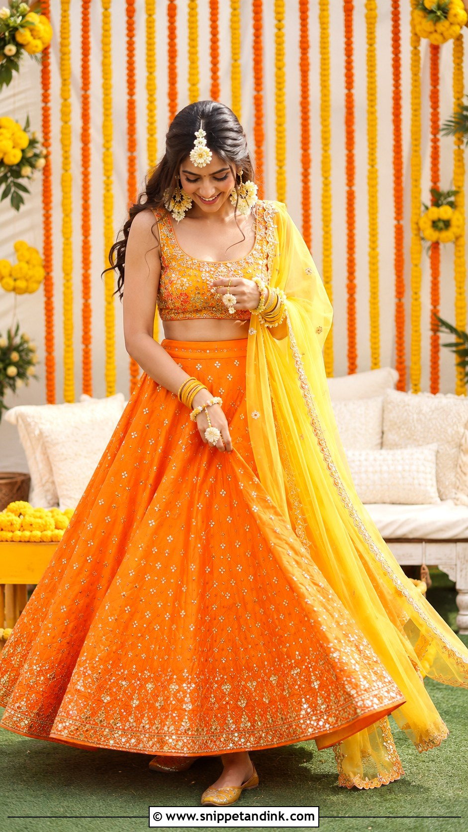 Orange Lehenga For Haldi Bride - Snippet and Ink - 25 Outfit for Haldi Function for Bride Ideas