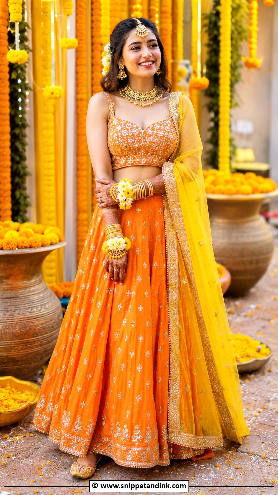 Orange Lehenga For Haldi Bride - Snippet and Ink - 30 Haldi Bridal Outfit Ideas