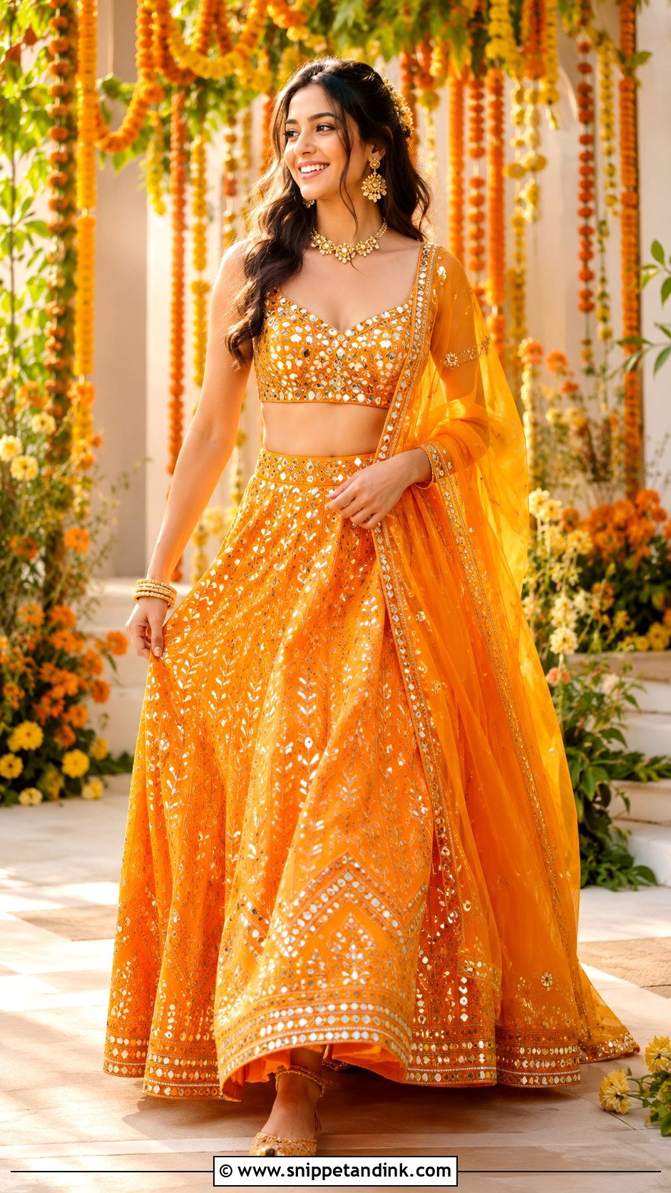 Orange Lehenga For Haldi Ceremony - Snippet and Ink - 25 Haldi Ceremony Dress Ideas