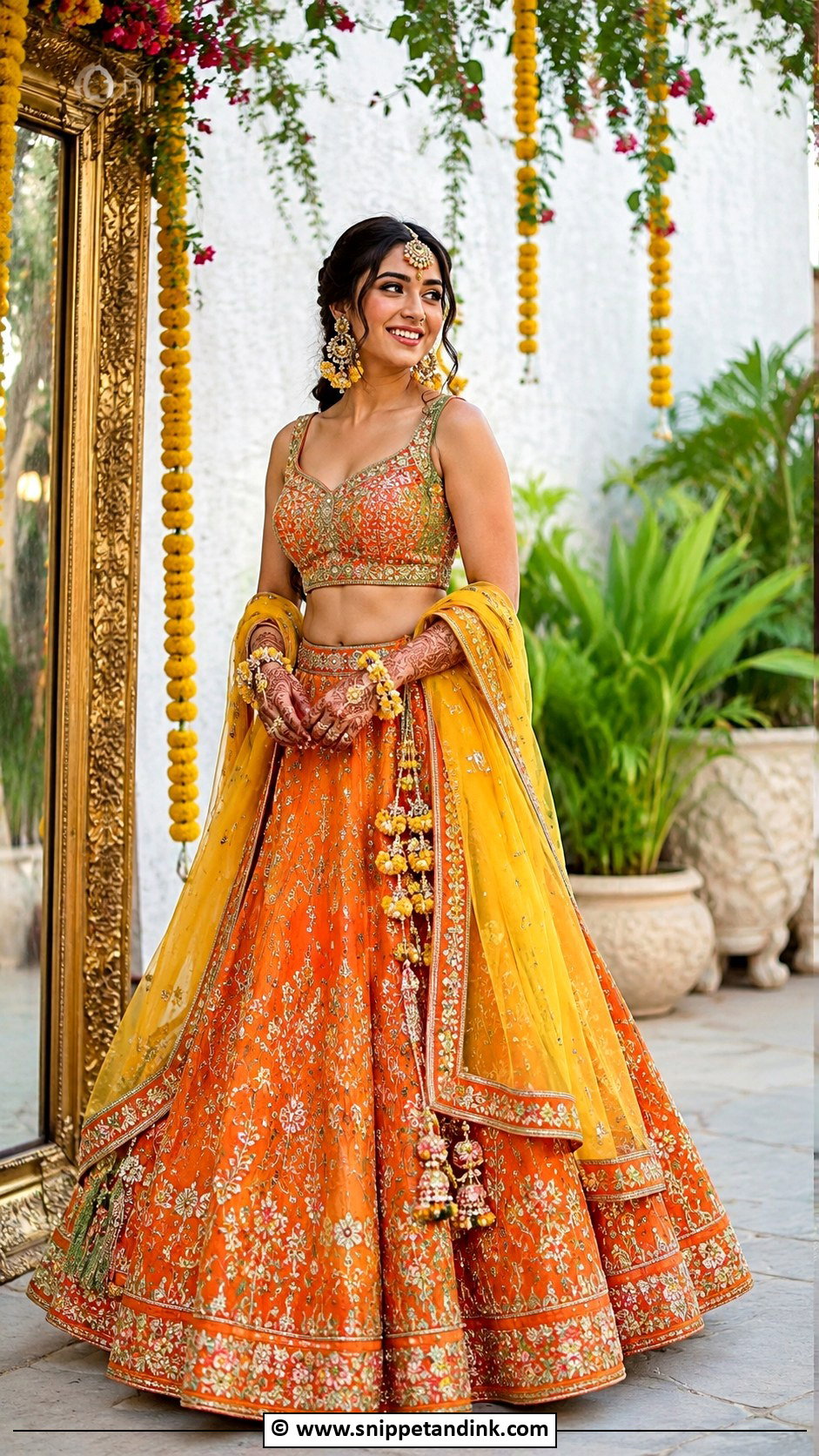 Orange Lehenga For Mehandi Bride - Snippet and Ink - 30 Mehandi Outfits Brides