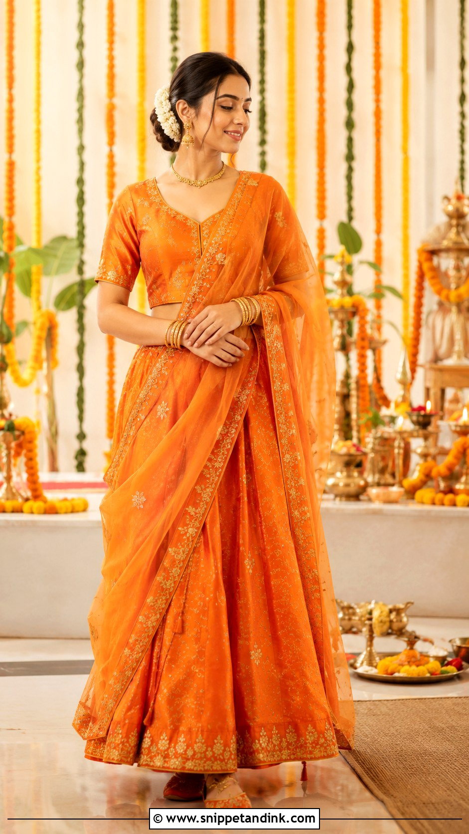Orange Lehenga Grah Shanti Outfit - Snippet and Ink - 20 Grah Shanti Outfit Ideas