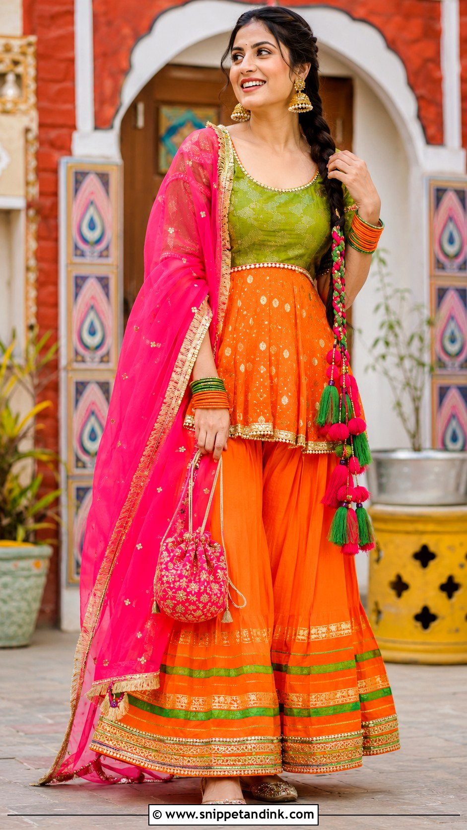 Orange Lehenga With Green Blouse - Snippet and Ink - 20 Jaggo Lengha Ideas