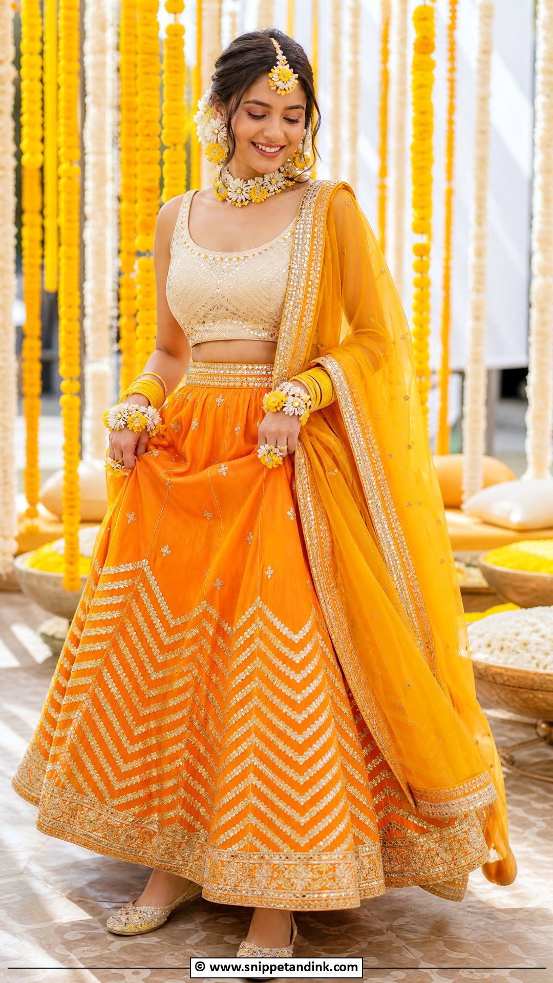 Orange Lehenga for Haldi Bride - Snippet and Ink - 35 Haldi Outfits for Bride
