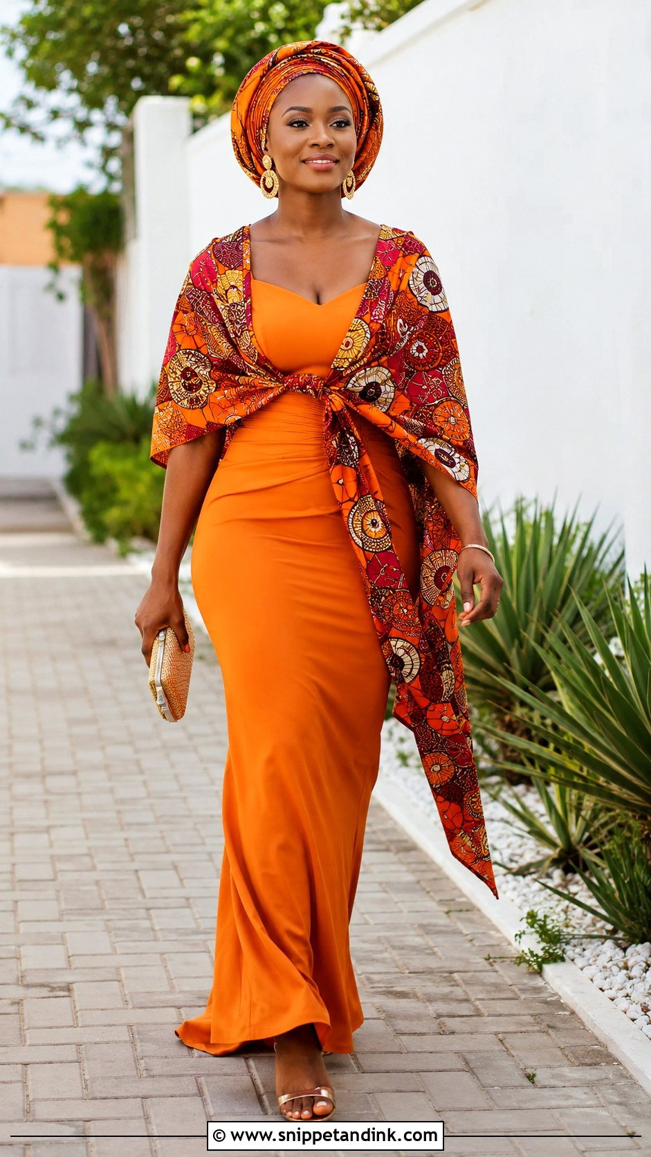 Orange Lobola Dress With Printed Wrap - Snippet and Ink - 30 Lobola Dresses for Bride