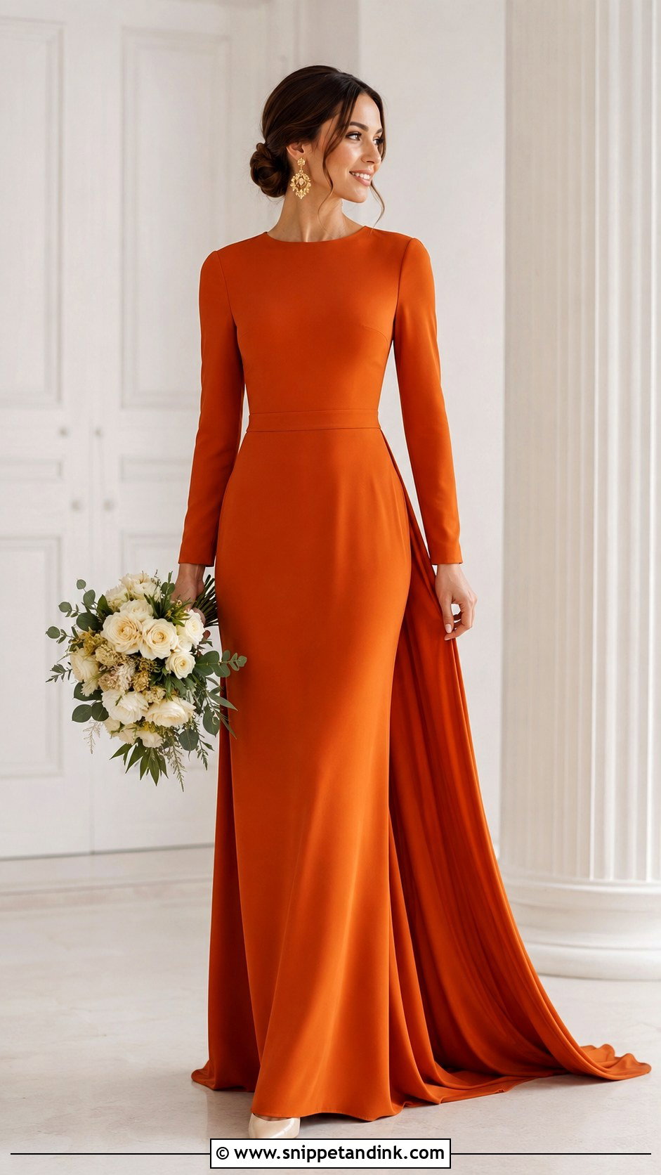 Orange Long Sleeve Wedding Dress - Snippet and Ink - 25 Orange Wedding Dress Ideas