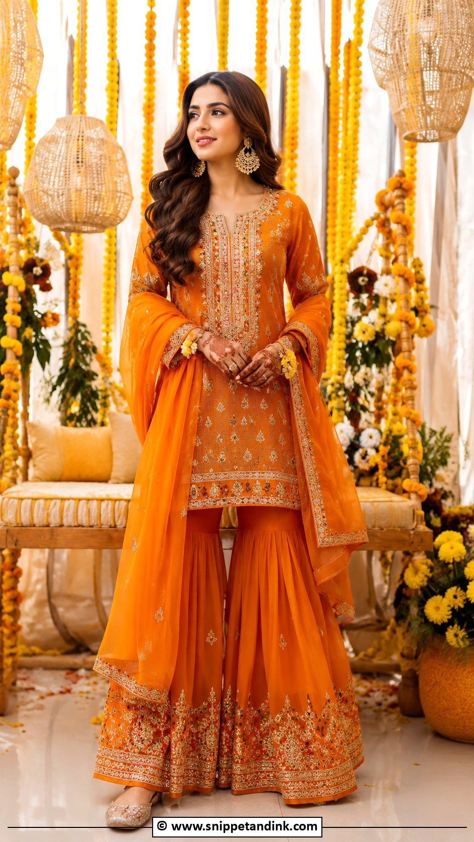 Orange Mehandi Gharara Suit - Snippet and Ink - 30 Mehandi Dress Ideas
