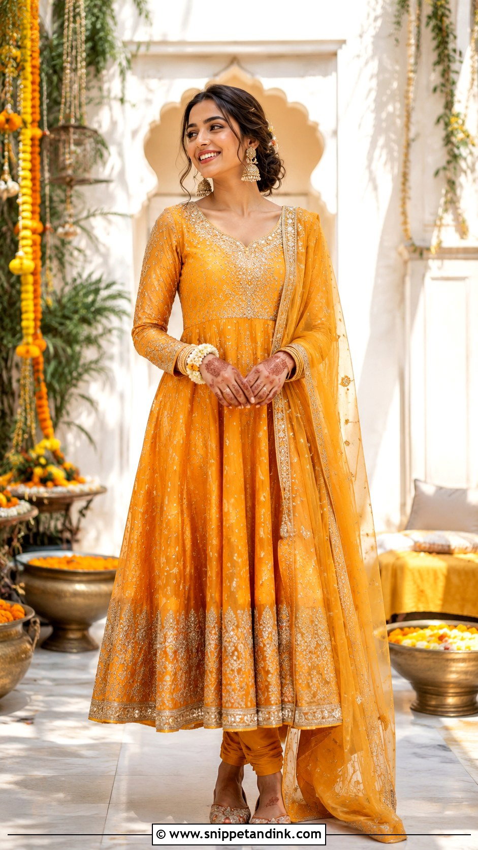 Orange Mehendi Anarkali For Bride - Snippet and Ink - 30 Mehendi Dress Brides Ideas