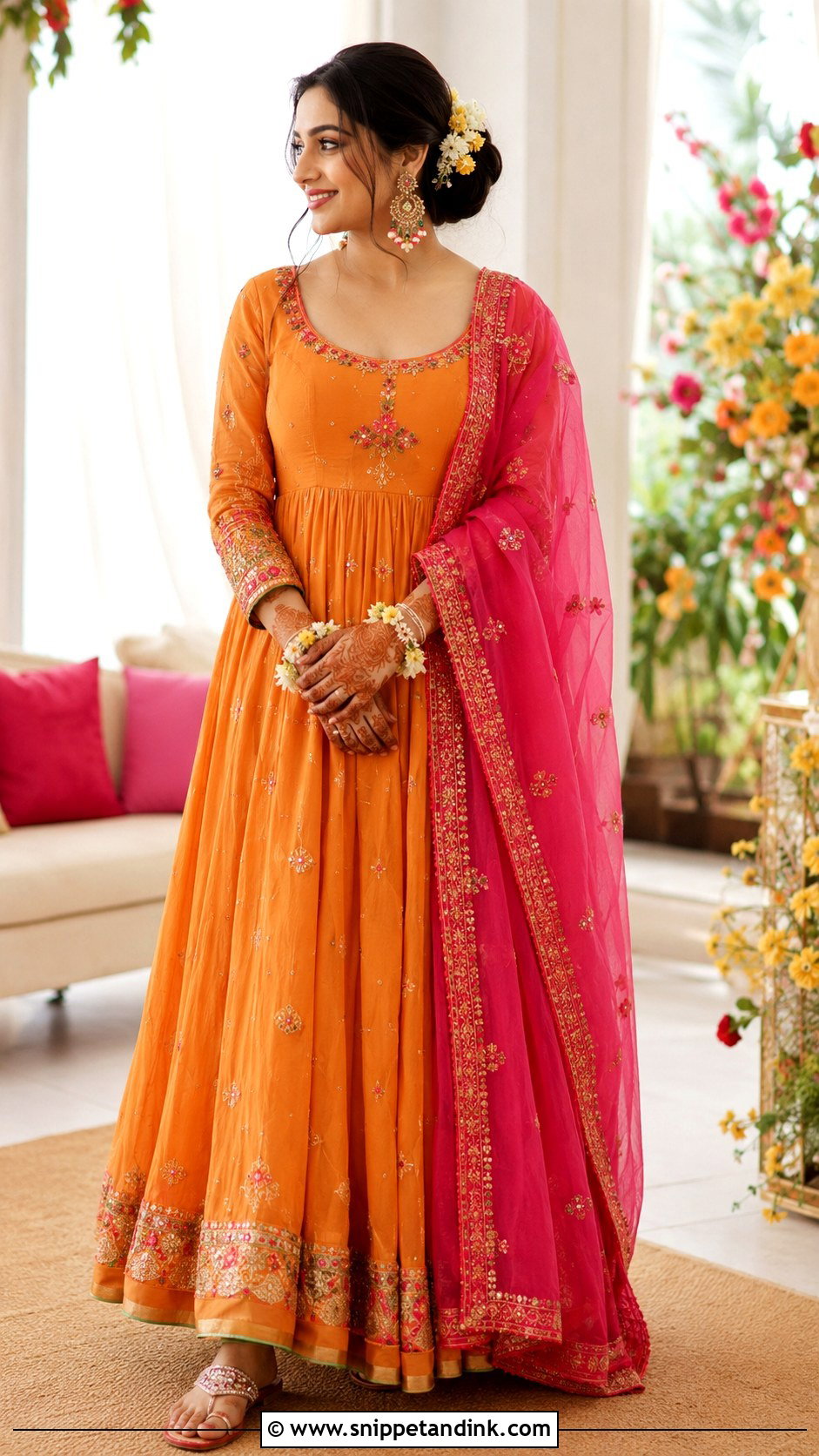 Orange Mehendi Anarkali Suit - Snippet and Ink - 25 Mehendi Outfit Ideas for Bride