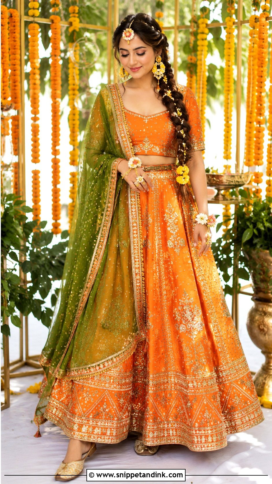 Orange Mehendi Lehenga - Snippet and Ink - 25 Mehendi Outfit for Bride Ideas
