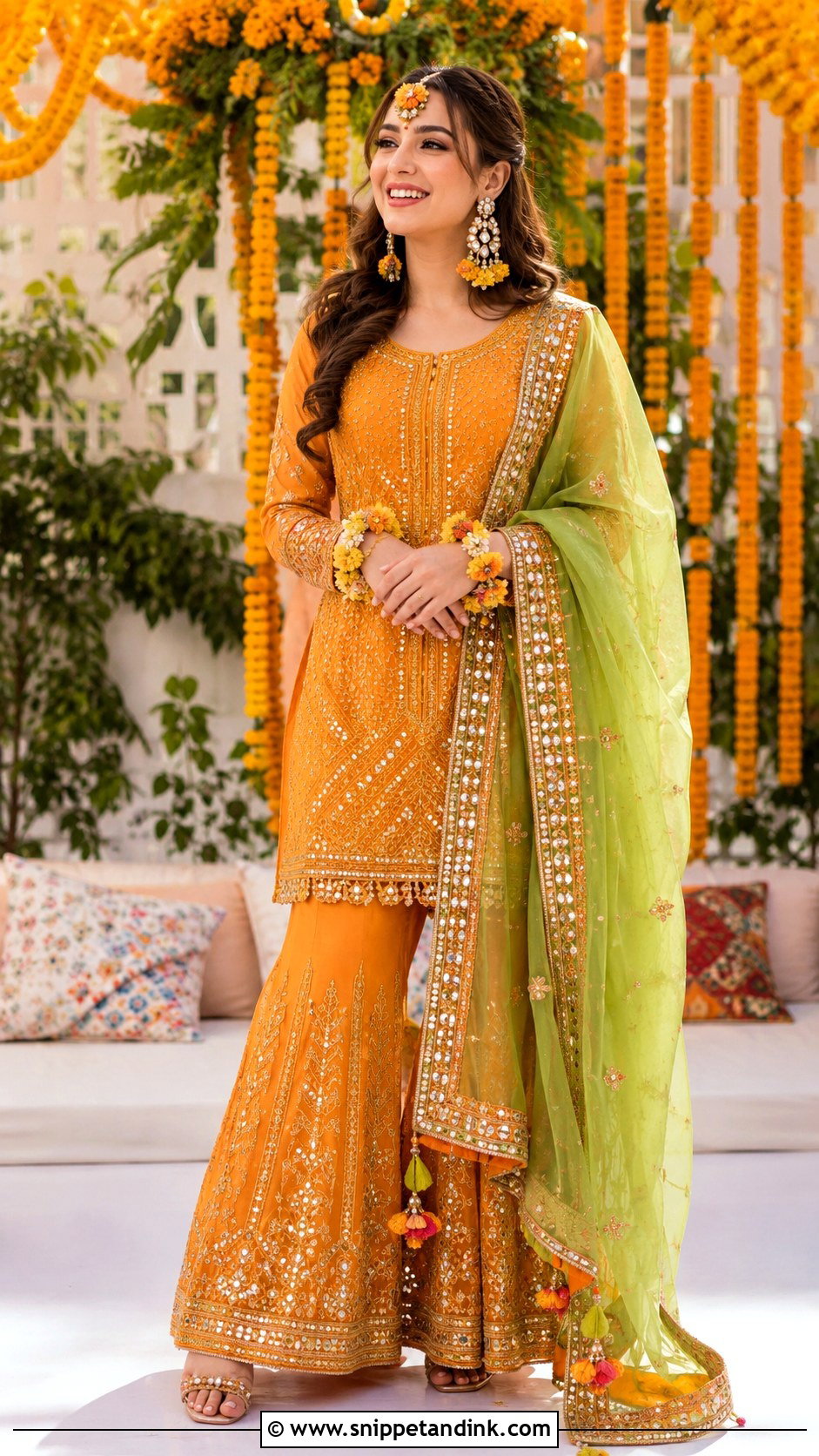 Orange Mehendi Sharara For Bride - Snippet and Ink - 30 Unique Mehendi Outfits for Bride
