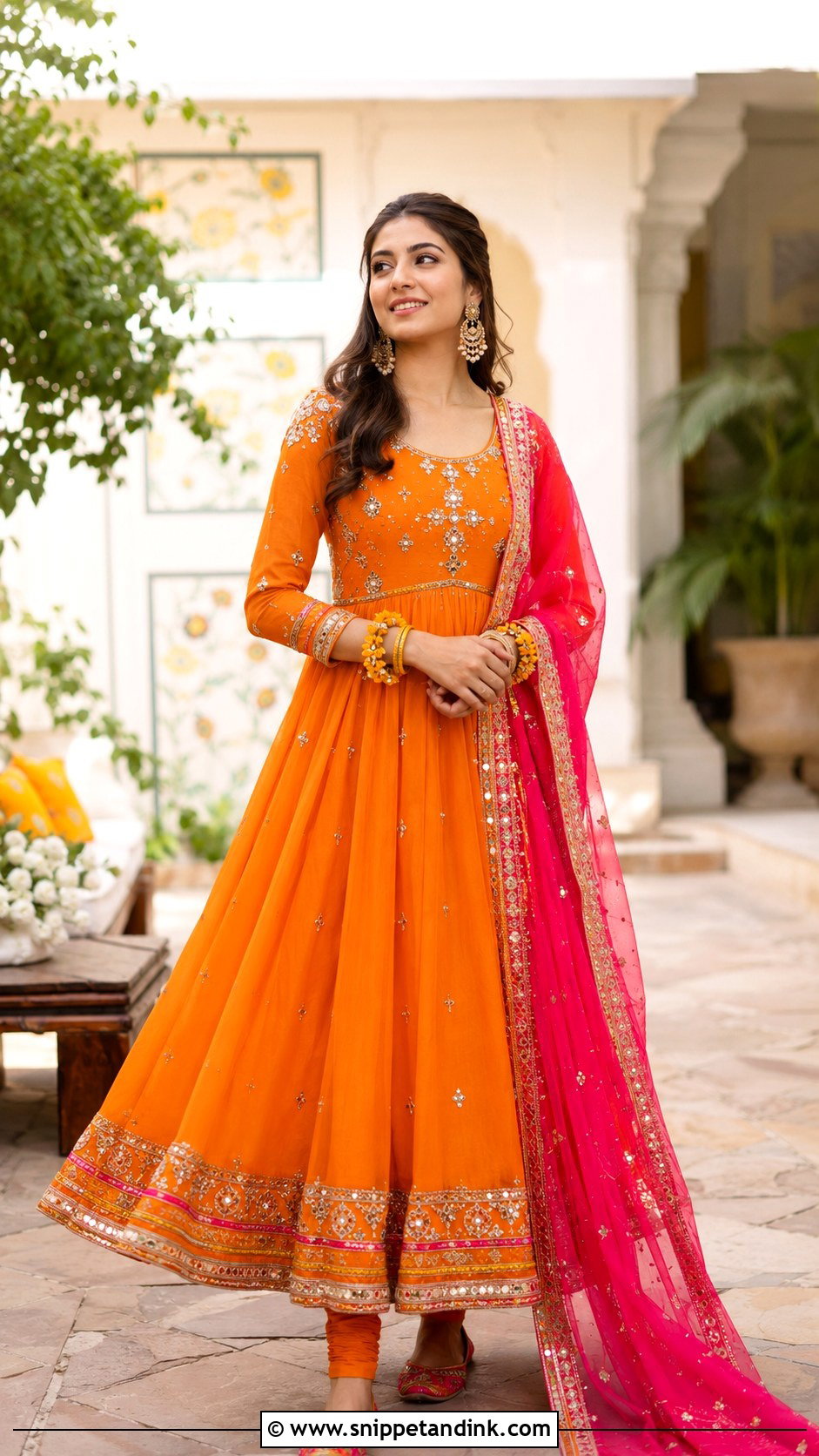 Orange Mehndi Anarkali Outfit - Snippet and Ink - 25 Simple Mehndi Outfit Ideas