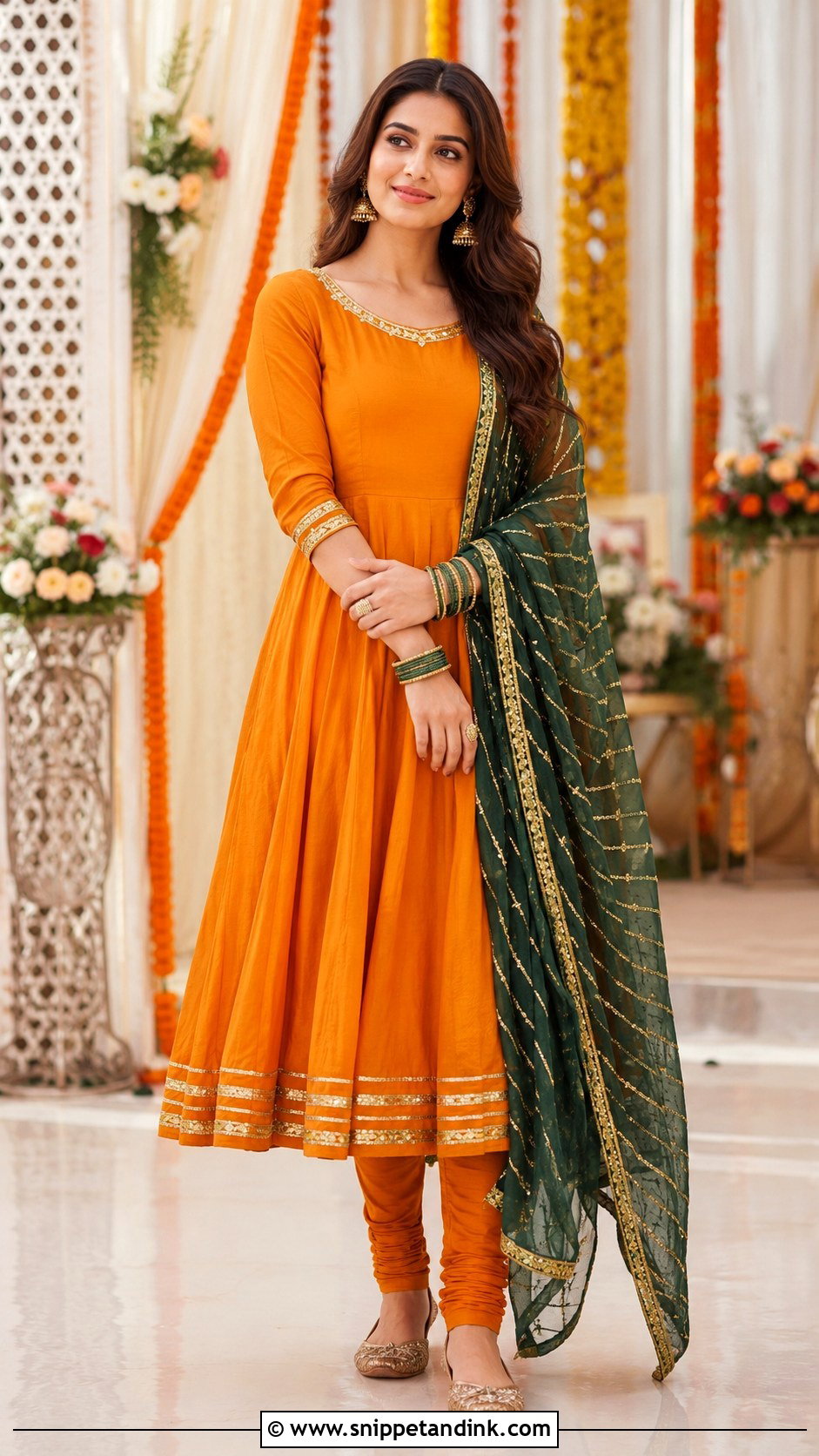 Orange Mehndi Anarkali Outfit - Snippet and Ink - 30 Mehndi Function Dress Outfit Ideas