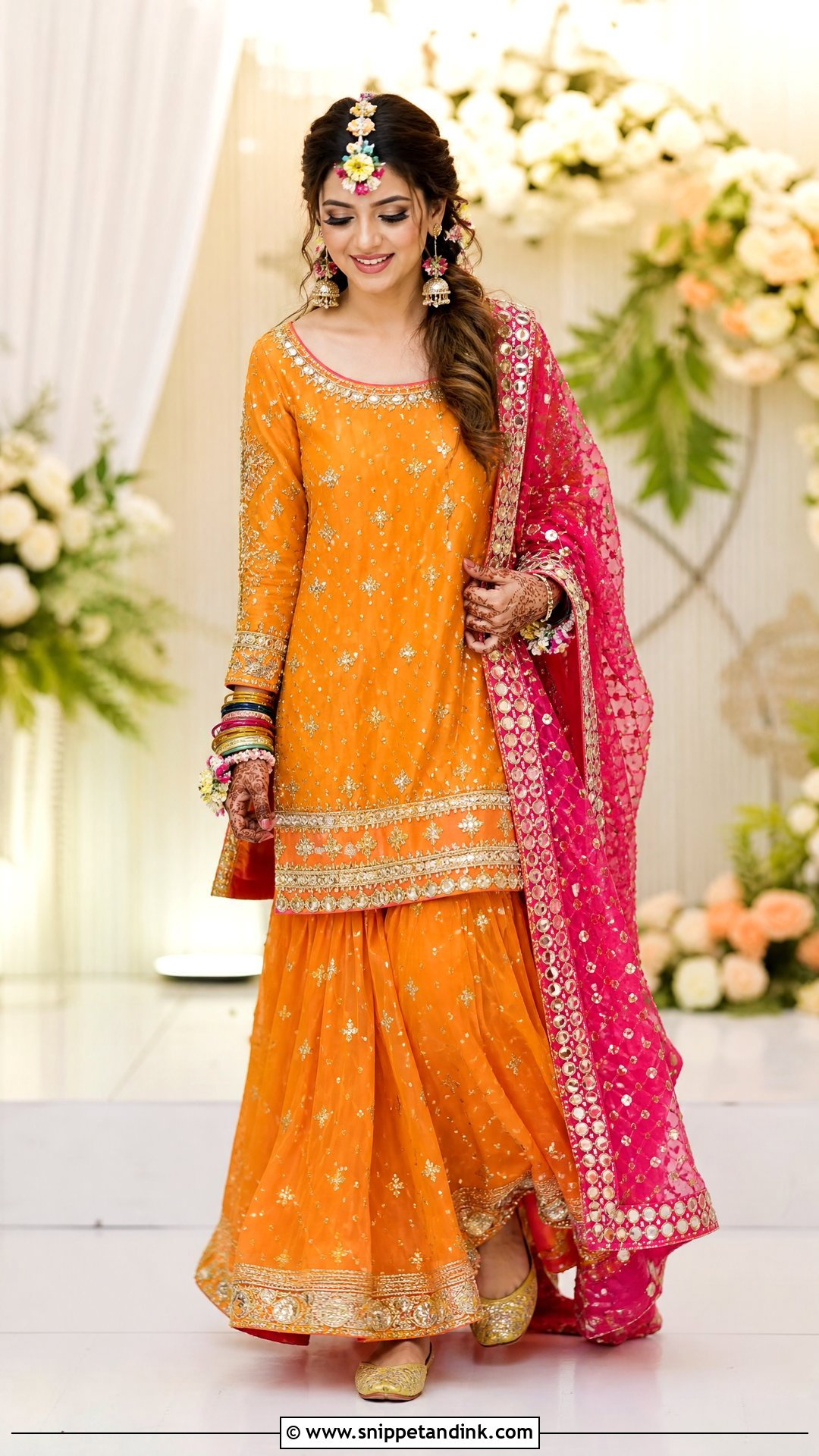 Orange Mehndi Bridal Sharara - Snippet and Ink - 20 Pakistan Mehndi Bridal Outfit Ideas