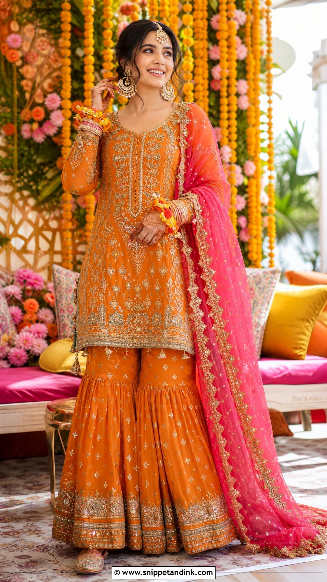 Orange Mehndi Gharara Outfit - Snippet and Ink - 25 Mehndi Outfits for Bride