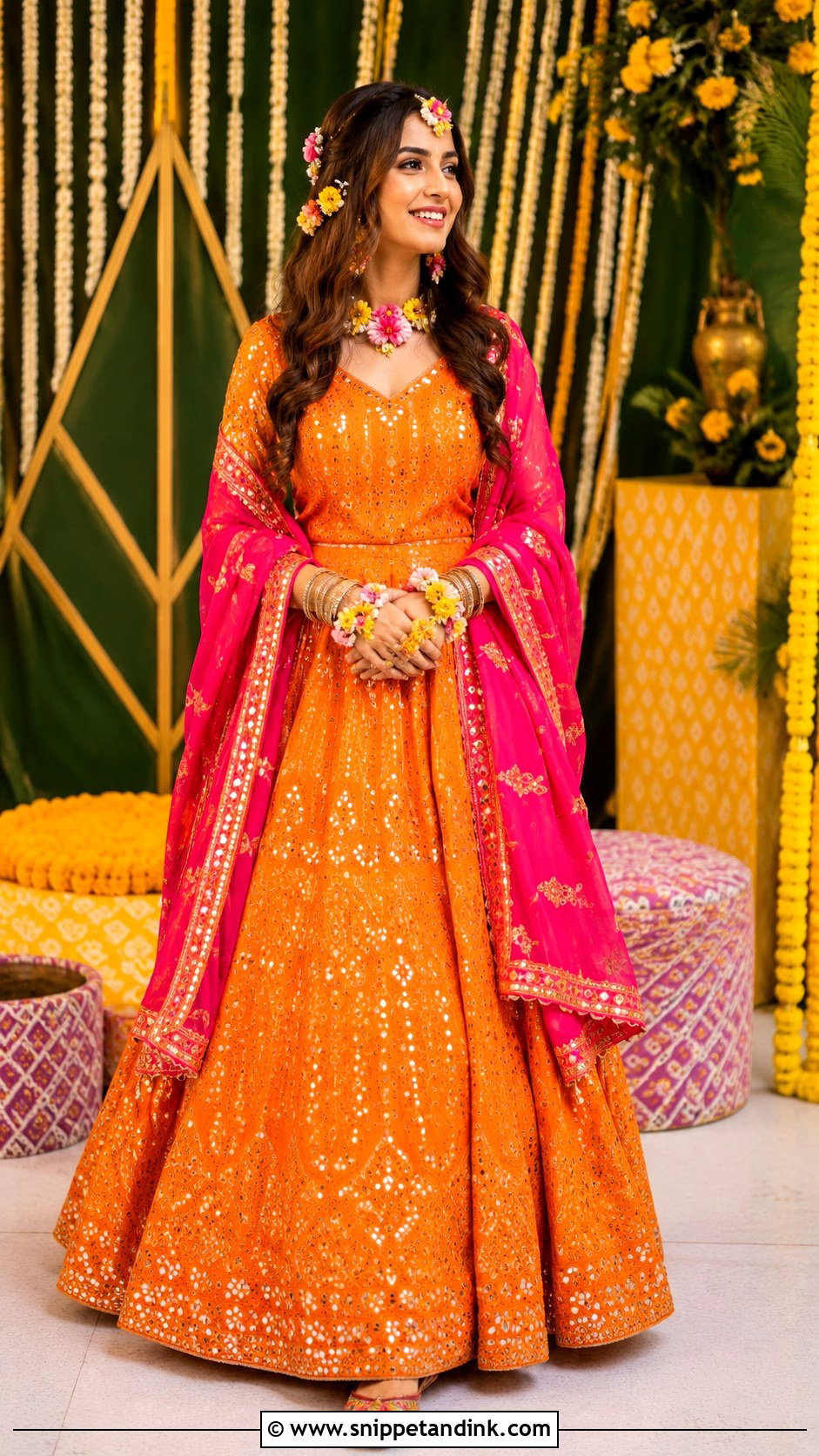 Orange Mehndi Lehenga Dress - Snippet and Ink - 30 Indian Muslim Wedding Dresses
