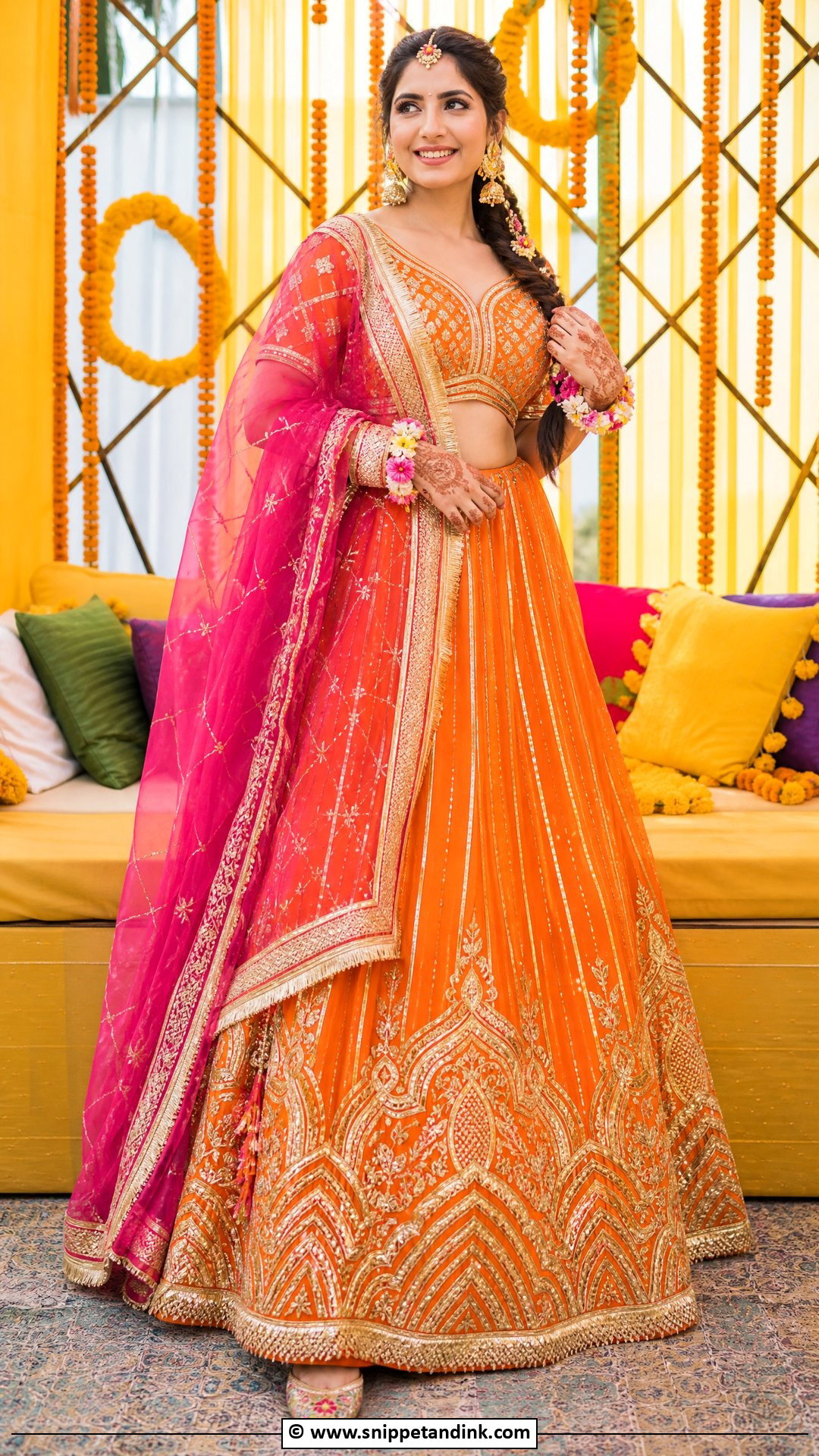 Orange Mehndi Lehenga For Bride - Snippet and Ink - 35 Mehndi Dress for Bride Ideas
