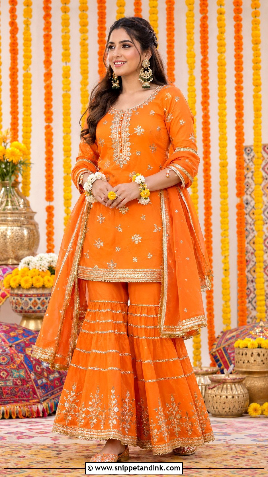 Orange Mehndi Sharara For Bride - Snippet and Ink - 25 Mehndi Dress Ideas for Bride