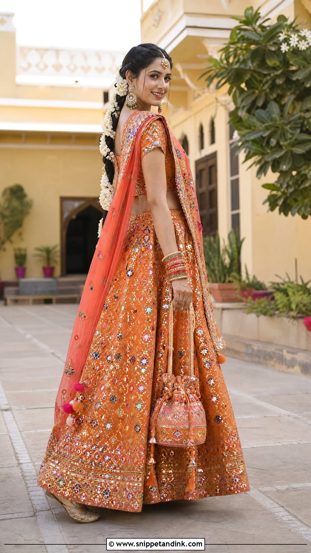Orange Mirror Work Bridal Choli - Snippet and Ink - 20 Indian Bridal Bride Choli Ideas