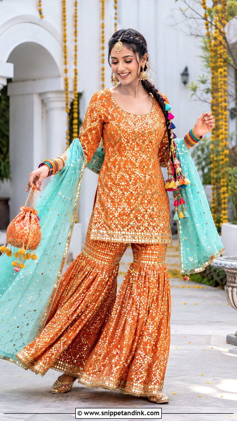 Orange Mirror Work Punjabi Bridal Suit - Snippet and Ink - 20 Indian Punjabi Bridal Suits
