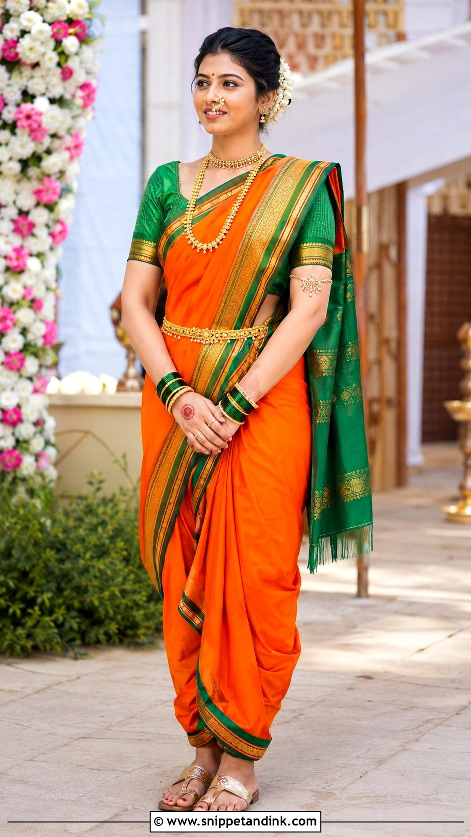 Orange Nauvari Bride Look - Snippet and Ink - 20 Nauvari Bride Look Ideas