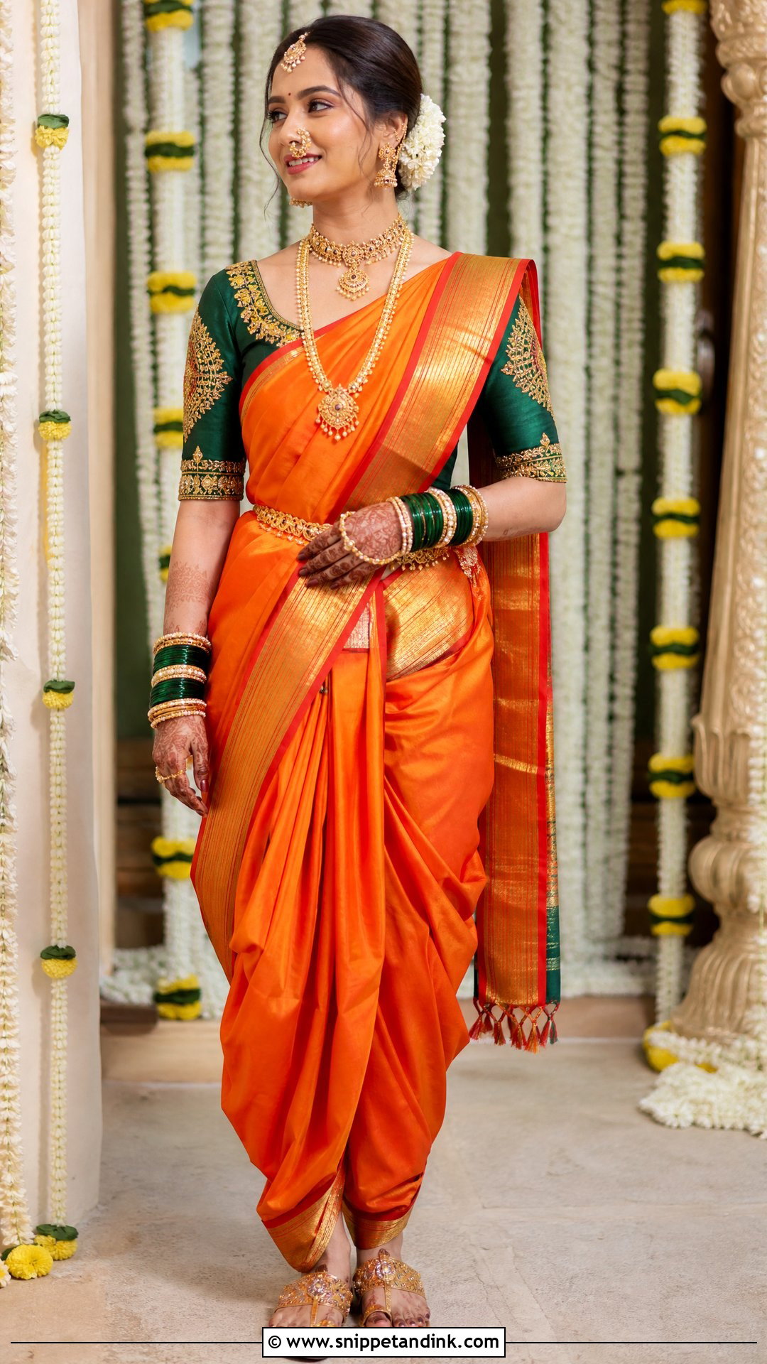 Orange Nauwari Bride Look - Snippet and Ink - 25 Nauwari Bride Look Ideas