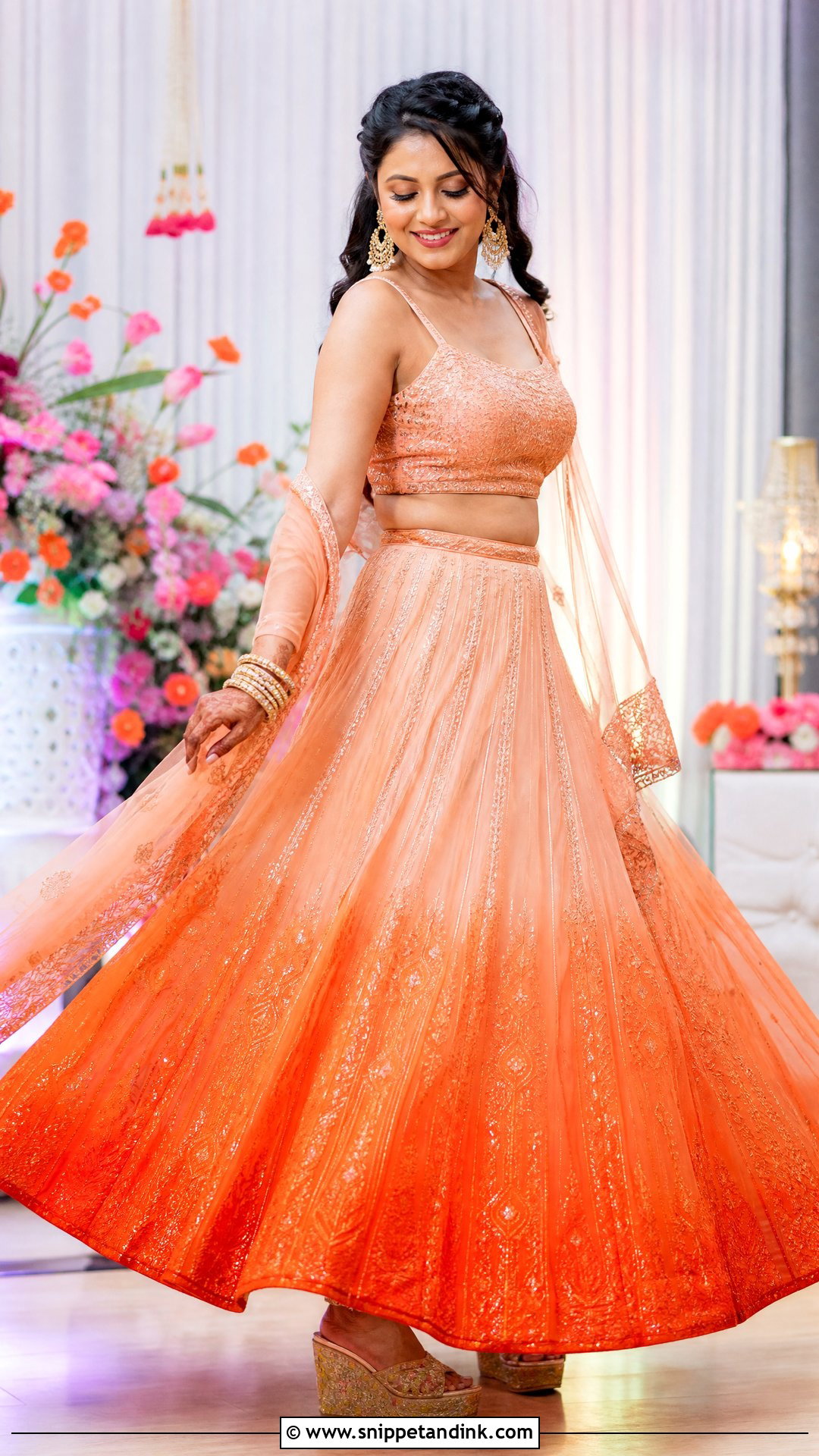 Orange Ombre Bridal Sangeet Lehenga - Snippet and Ink - 20 Unique Bridal Sangeet Outfit Ideas