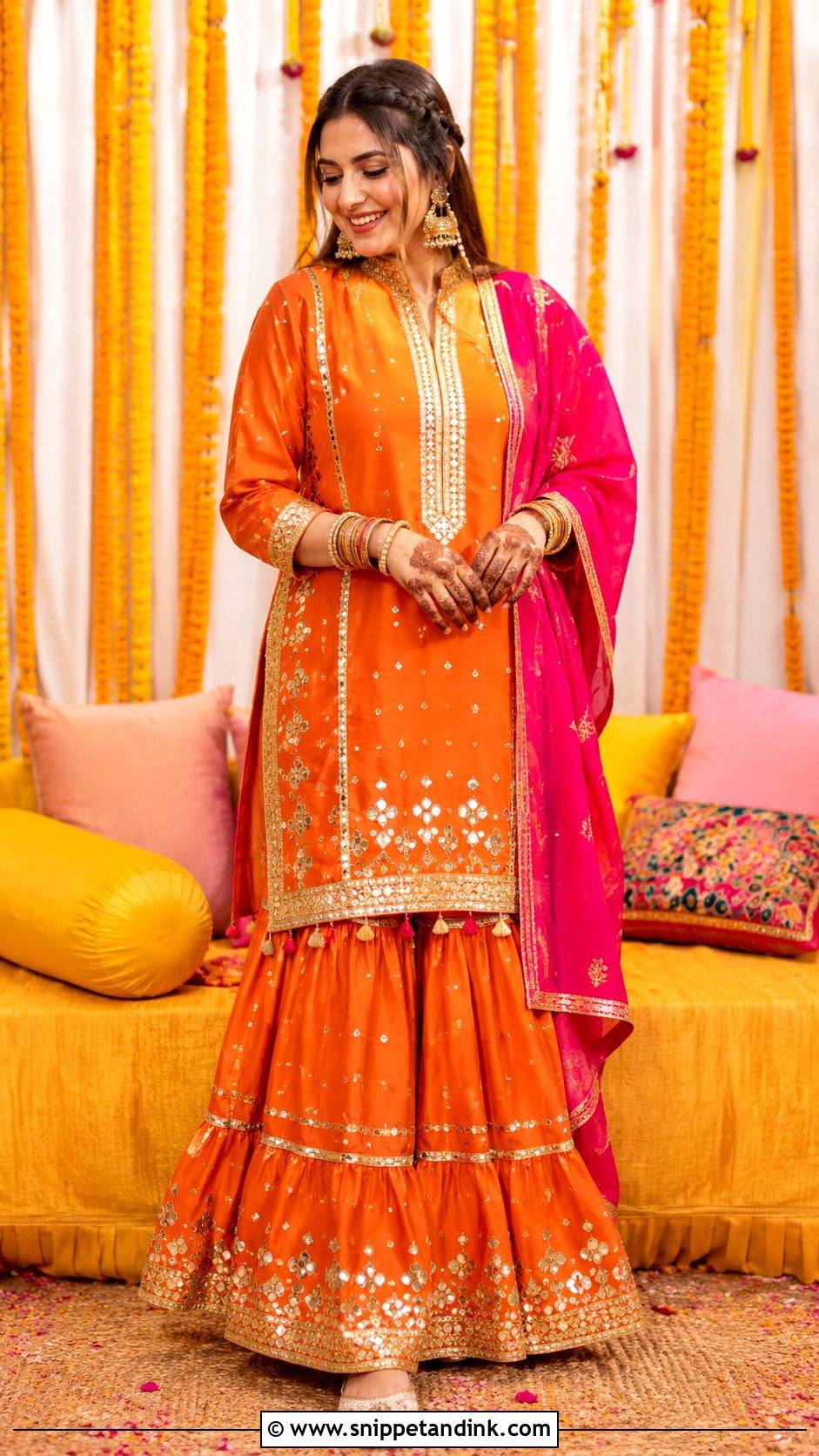 Orange Pakistani Bridal Mehndi Dress - Snippet and Ink - 25 Pakistani Bridal Dress Ideas